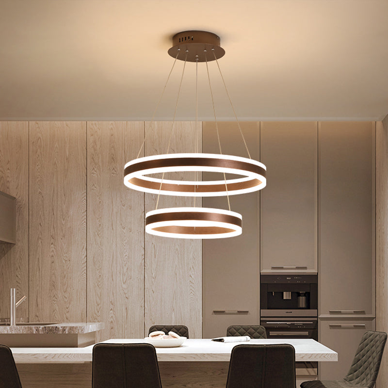 2/3 Tiered LED Chandelier Simplicity Acrylic Living Room Circle Ceiling Suspension Lamp in Coffee Clearhalo 'Ceiling Lights' 'Chandeliers' 'Modern Chandeliers' 'Modern' Lighting' 1970171