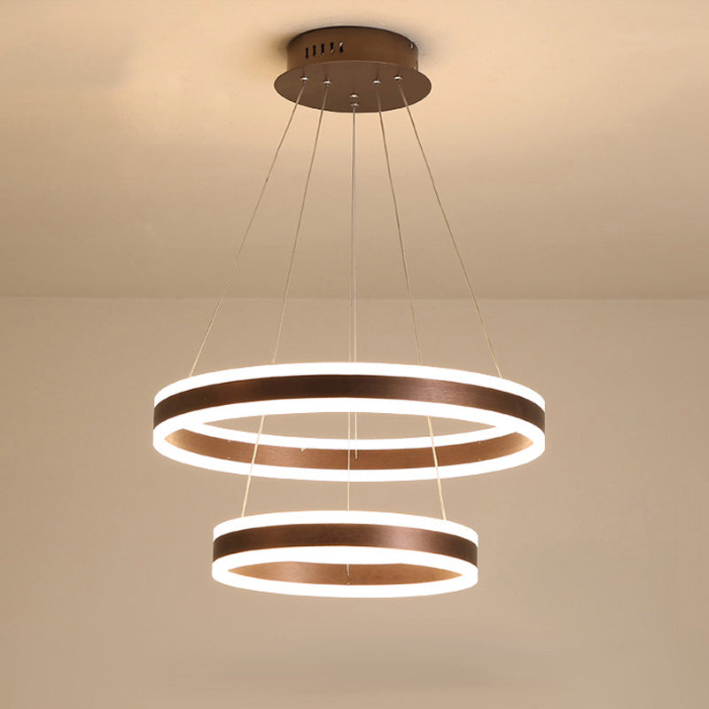 2/3 Tiered LED Chandelier Simplicity Acrylic Living Room Circle Ceiling Suspension Lamp in Coffee Clearhalo 'Ceiling Lights' 'Chandeliers' 'Modern Chandeliers' 'Modern' Lighting' 1970172