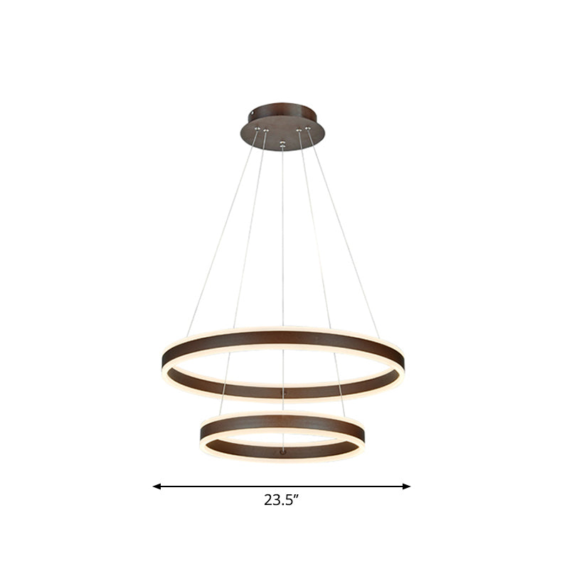 2/3 Tiered LED Chandelier Simplicity Acrylic Living Room Circle Ceiling Suspension Lamp in Coffee Clearhalo 'Ceiling Lights' 'Chandeliers' 'Modern Chandeliers' 'Modern' Lighting' 1970174