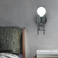 Grey/White and Wood Ladder Man Wall Sconce Cartoon 1-Bulb Metallic Wall Mounted Light Fixture Clearhalo 'Wall Lamps & Sconces' 'Wall Lights' Lighting' 1970279