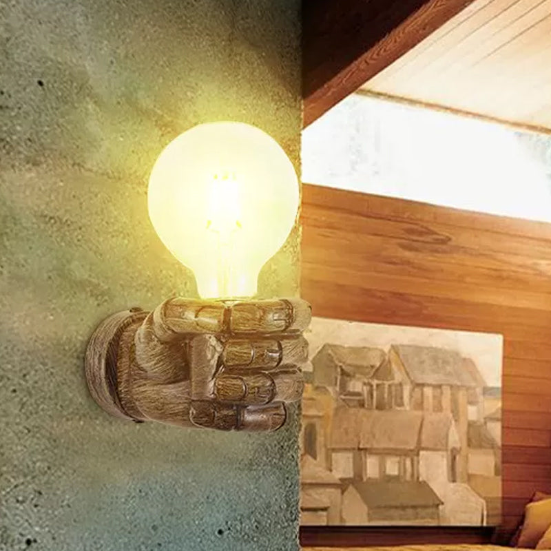 Light Wood Left/Right Fist Wall Light Nordic 1-Bulb Resin Wall Sconce Light for Restaurant Light Wood Left Clearhalo 'Wall Lamps & Sconces' 'Wall Lights' Lighting' 1970316