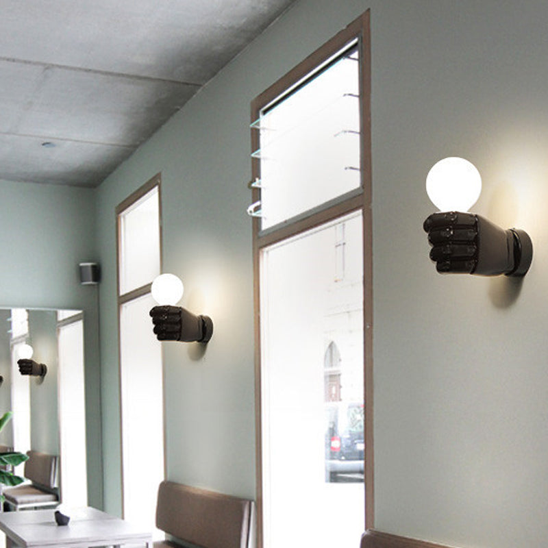Fist Wall Sconce Art Deco Resin 1-Head White/Black Wall Mounted Light for Office Black A Clearhalo 'Wall Lamps & Sconces' 'Wall Lights' Lighting' 1970321