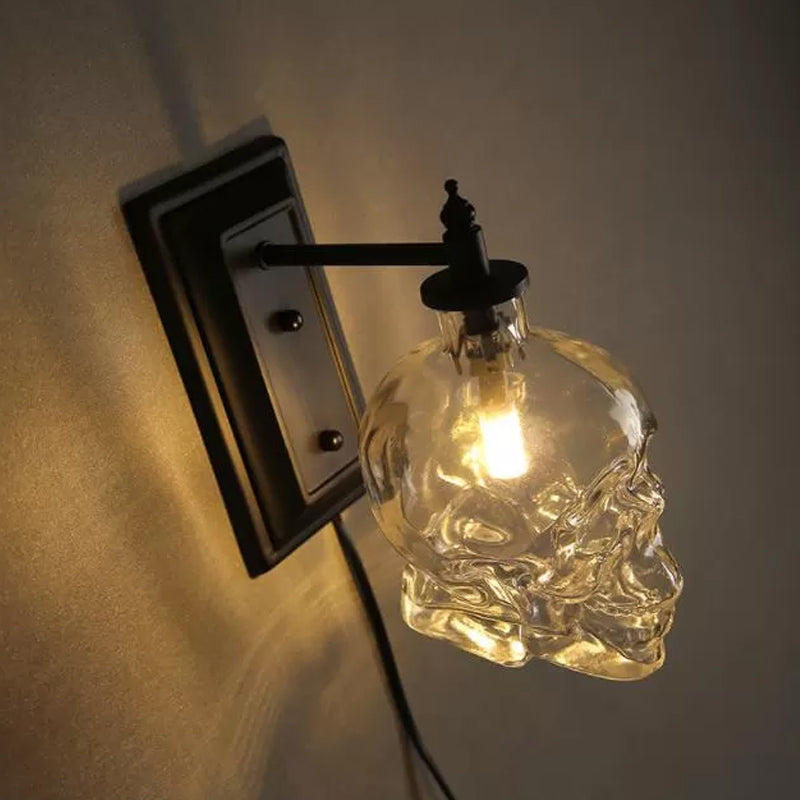 Clear Glass Skull Sconce Lamp Decorative 1-Light Black Wall Mounted Lighting Fixture Clear Clearhalo 'Wall Lamps & Sconces' 'Wall Lights' Lighting' 1970336