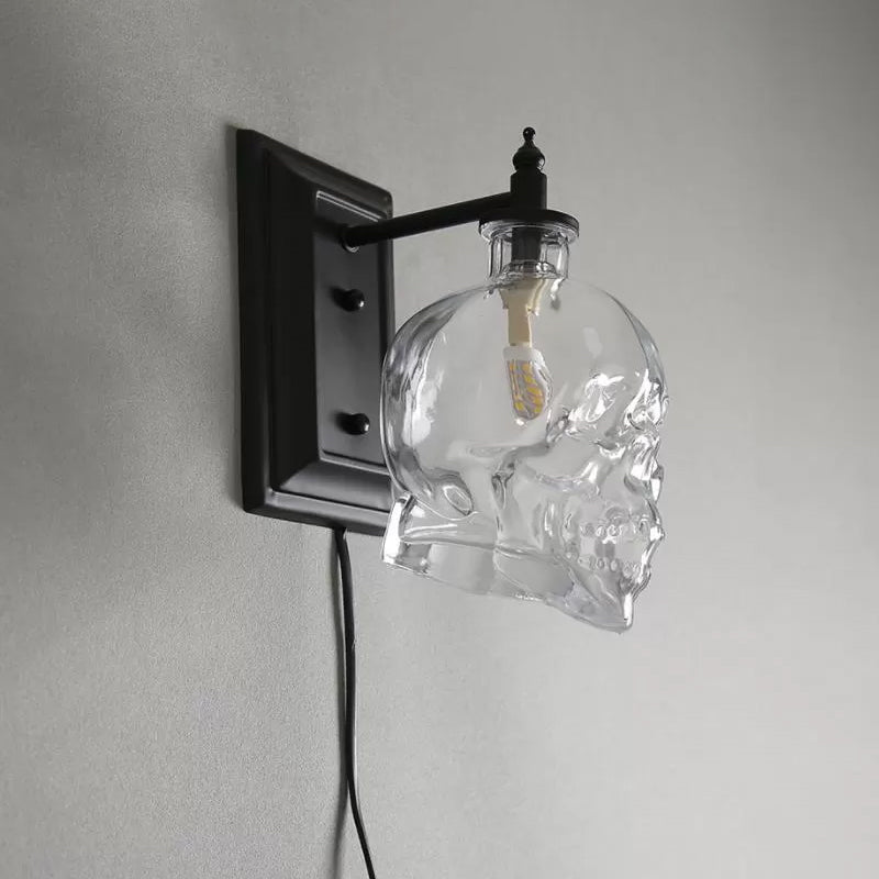 Clear Glass Skull Sconce Lamp Decorative 1-Light Black Wall Mounted Lighting Fixture Clearhalo 'Wall Lamps & Sconces' 'Wall Lights' Lighting' 1970338