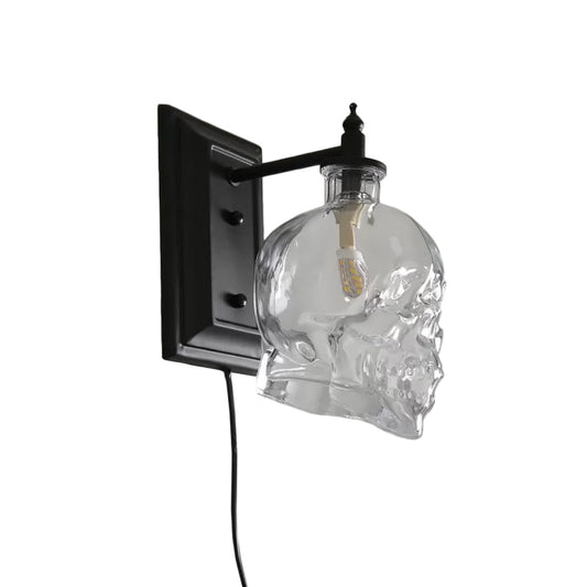 Clear Glass Skull Sconce Lamp Decorative 1-Light Black Wall Mounted Lighting Fixture Clearhalo 'Wall Lamps & Sconces' 'Wall Lights' Lighting' 1970339