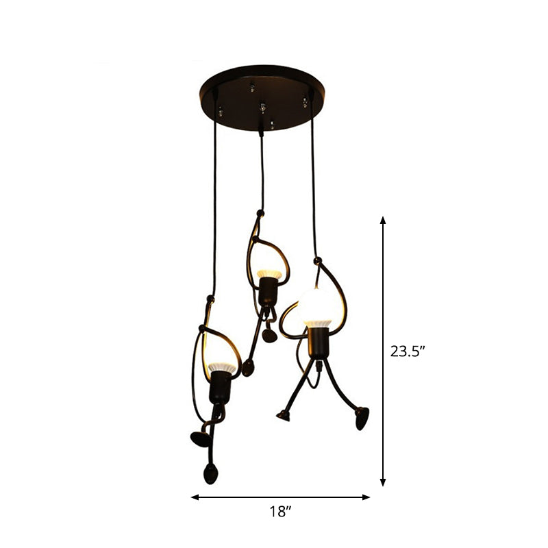 Small Man Hanging Ceiling Light Artistic Metallic 1/3-Head Bedroom Pendant in Black Clearhalo 'Ceiling Lights' 'Pendant Lights' 'Pendants' Lighting' 1970402