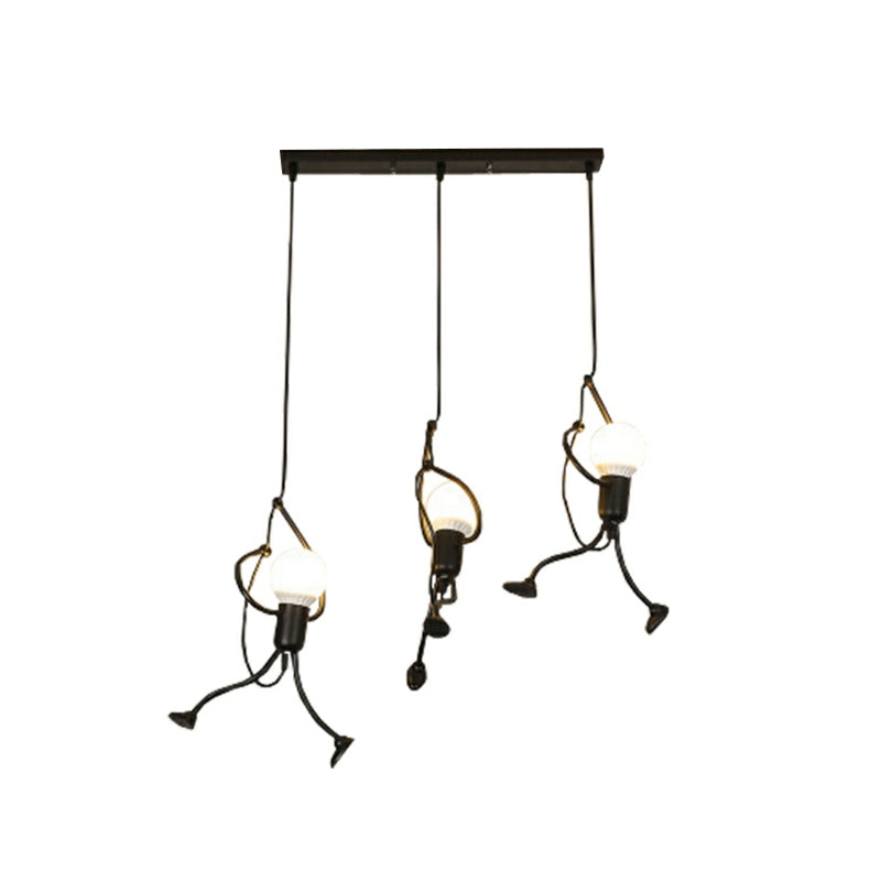 Small Man Hanging Ceiling Light Artistic Metallic 1/3-Head Bedroom Pendant in Black Clearhalo 'Ceiling Lights' 'Pendant Lights' 'Pendants' Lighting' 1970404