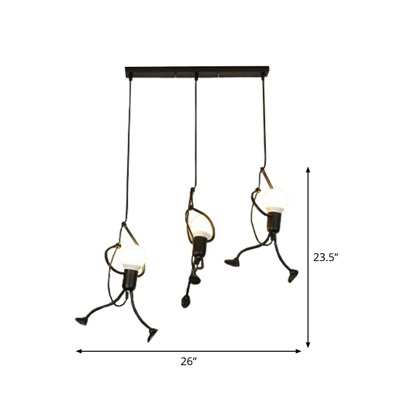 Small Man Hanging Ceiling Light Artistic Metallic 1/3-Head Bedroom Pendant in Black Clearhalo 'Ceiling Lights' 'Pendant Lights' 'Pendants' Lighting' 1970405