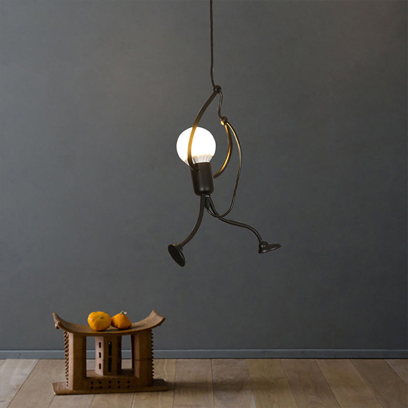 Small Man Hanging Ceiling Light Artistic Metallic 1/3-Head Bedroom Pendant in Black Clearhalo 'Ceiling Lights' 'Pendant Lights' 'Pendants' Lighting' 1970406