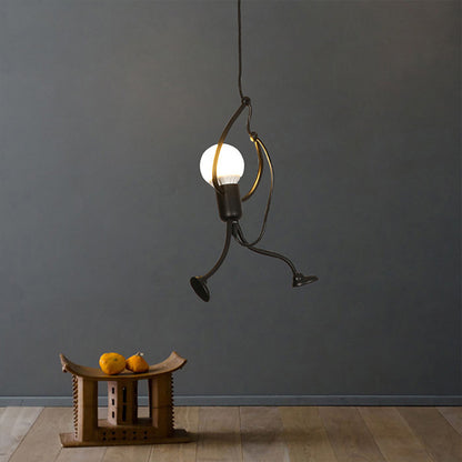 Small Man Hanging Ceiling Light Artistic Metallic 1/3-Head Bedroom Pendant in Black Black A Clearhalo 'Ceiling Lights' 'Pendant Lights' 'Pendants' Lighting' 1970406_61a4f753-dfe5-43d3-a147-1ee92e98dc19