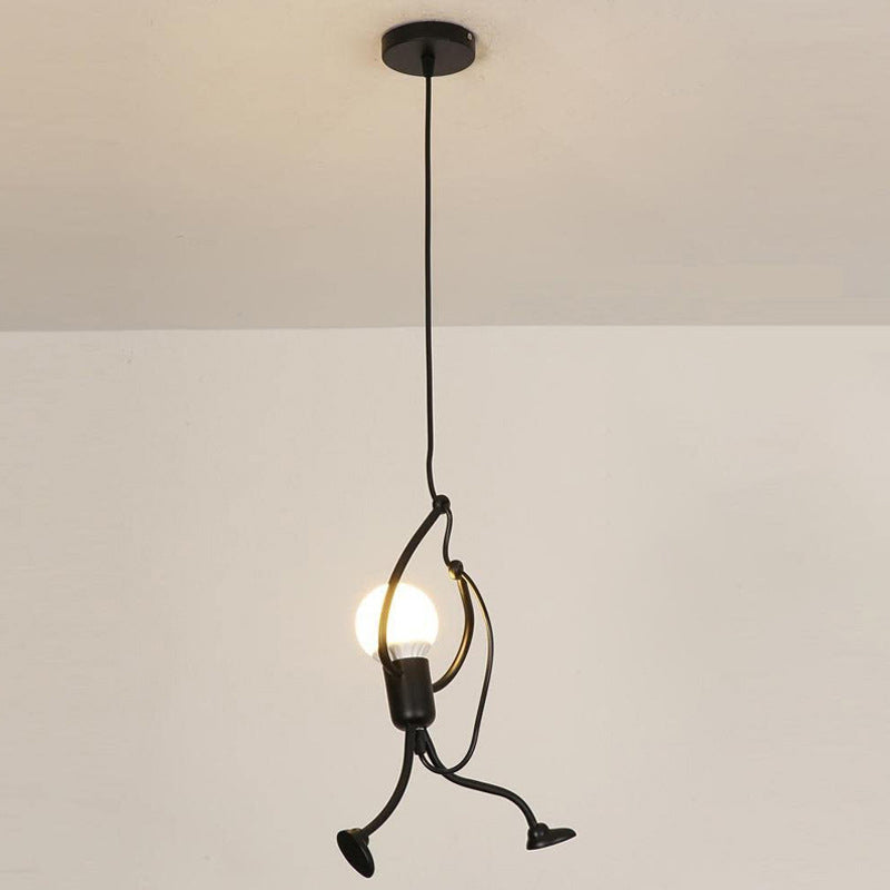 Small Man Hanging Ceiling Light Artistic Metallic 1/3-Head Bedroom Pendant in Black Clearhalo 'Ceiling Lights' 'Pendant Lights' 'Pendants' Lighting' 1970407
