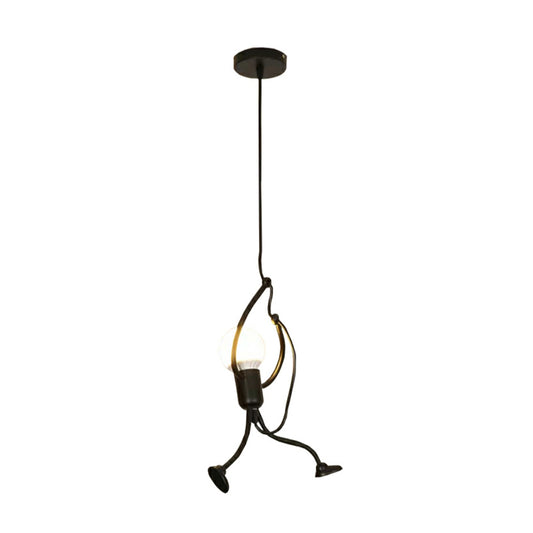 Small Man Hanging Ceiling Light Artistic Metallic 1/3-Head Bedroom Pendant in Black Clearhalo 'Ceiling Lights' 'Pendant Lights' 'Pendants' Lighting' 1970408