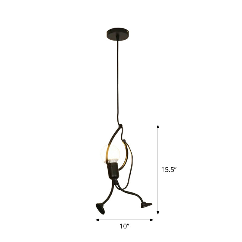 Small Man Hanging Ceiling Light Artistic Metallic 1/3-Head Bedroom Pendant in Black Clearhalo 'Ceiling Lights' 'Pendant Lights' 'Pendants' Lighting' 1970409