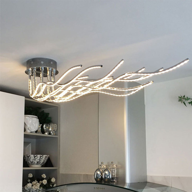 Aluminum Wavy Ceiling Light Fixture Minimalist Chrome LED Semi Flush Mount Lighting in Warm/White Light Clearhalo 'Ceiling Lights' 'Close To Ceiling Lights' 'Close to ceiling' 'Semi-flushmount' Lighting' 1970543