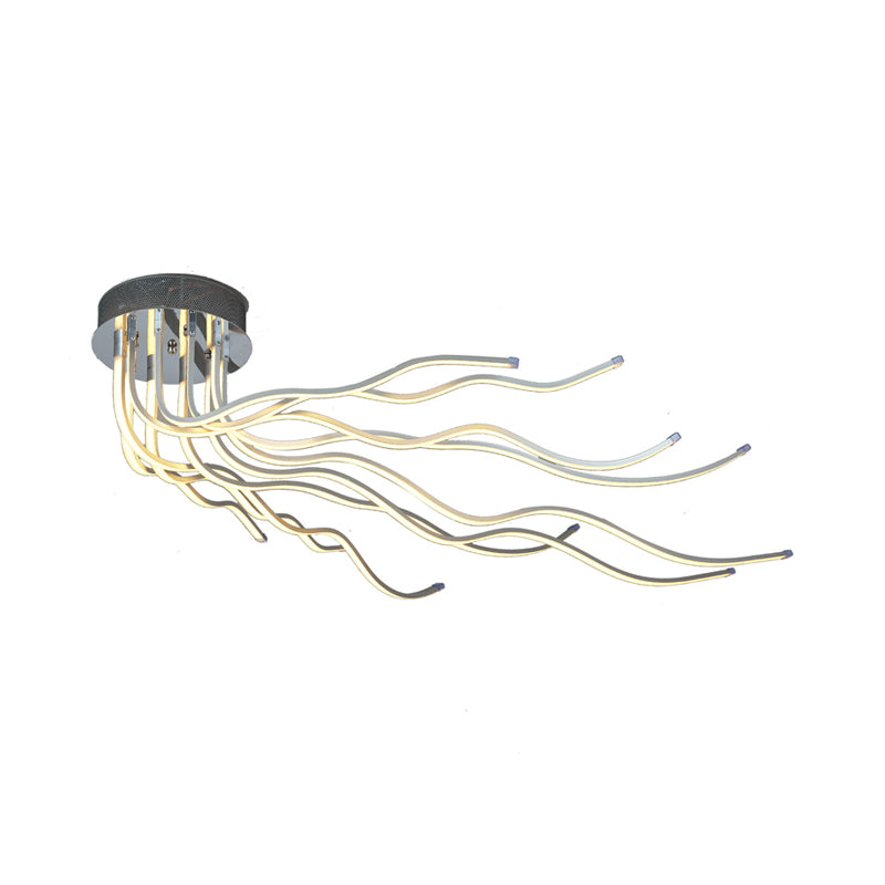 Aluminum Wavy Ceiling Light Fixture Minimalist Chrome LED Semi Flush Mount Lighting in Warm/White Light Clearhalo 'Ceiling Lights' 'Close To Ceiling Lights' 'Close to ceiling' 'Semi-flushmount' Lighting' 1970544