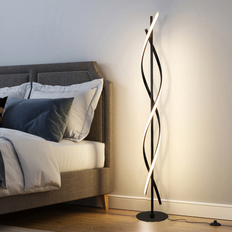 Spiraling Floor Light Simplicity Metallic Black/White LED Stand Up Lamp in Warm/White Light for Bedroom Black Clearhalo 'Floor Lamps' 'Lamps' Lighting' 1970578