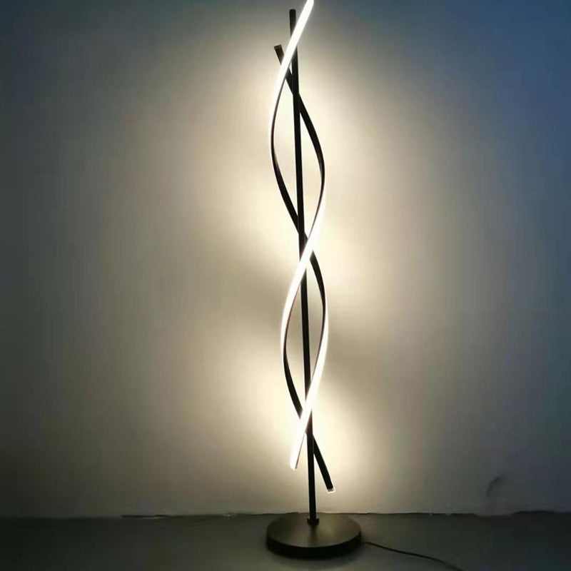 Spiraling Floor Light Simplicity Metallic Black/White LED Stand Up Lamp in Warm/White Light for Bedroom Clearhalo 'Floor Lamps' 'Lamps' Lighting' 1970580