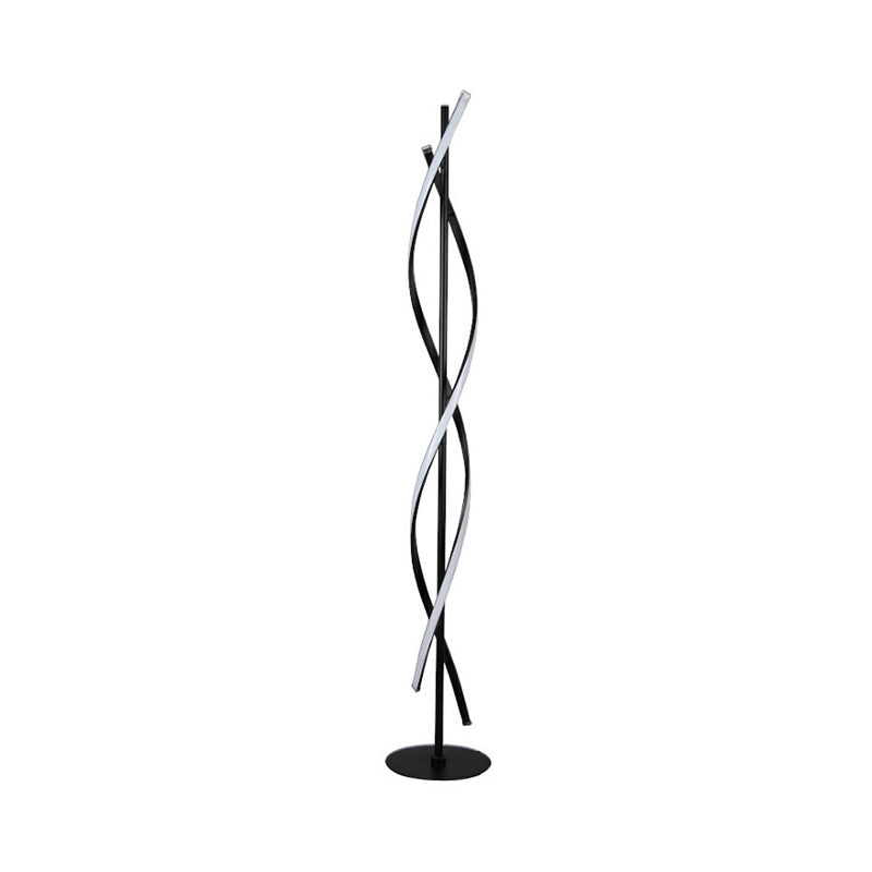 Spiraling Floor Light Simplicity Metallic Black/White LED Stand Up Lamp in Warm/White Light for Bedroom Clearhalo 'Floor Lamps' 'Lamps' Lighting' 1970581