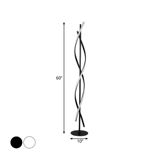 Spiraling Floor Light Simplicity Metallic Black/White LED Stand Up Lamp in Warm/White Light for Bedroom Clearhalo 'Floor Lamps' 'Lamps' Lighting' 1970582