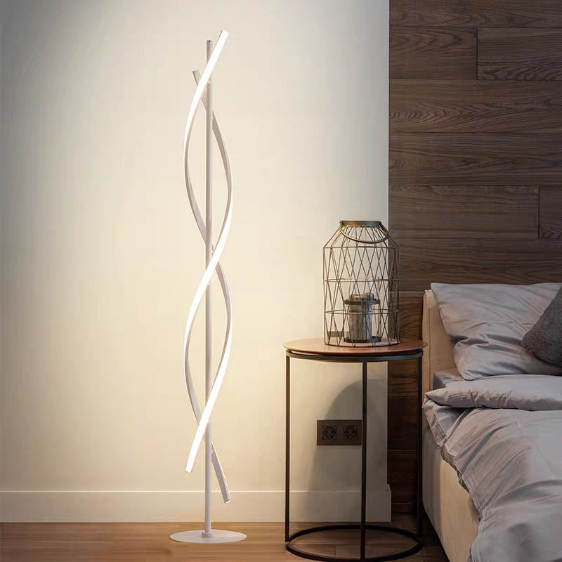 Spiraling Floor Light Simplicity Metallic Black/White LED Stand Up Lamp in Warm/White Light for Bedroom White Clearhalo 'Floor Lamps' 'Lamps' Lighting' 1970583