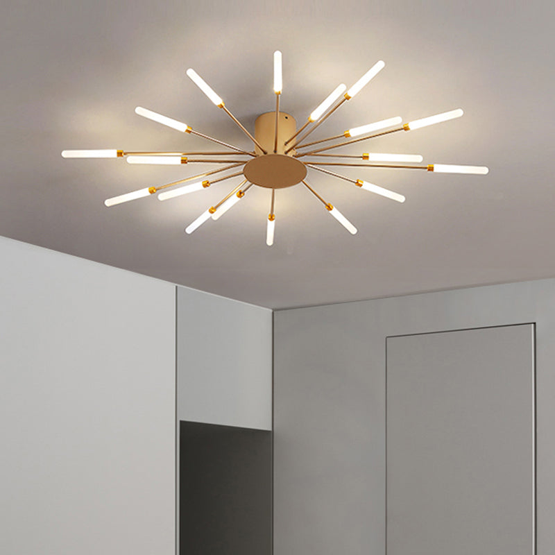 Black/Gold Burst Ceiling Light Fixture Contemporary 12/18/28 Lights Acrylic LED Semi Flush Mounted Lamp for Bedroom 18 Gold Clearhalo 'Ceiling Lights' 'Close To Ceiling Lights' 'Close to ceiling' 'Semi-flushmount' Lighting' 1970600
