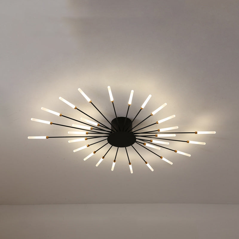 Black/Gold Burst Ceiling Light Fixture Contemporary 12/18/28 Lights Acrylic LED Semi Flush Mounted Lamp for Bedroom 28 Black Clearhalo 'Ceiling Lights' 'Close To Ceiling Lights' 'Close to ceiling' 'Semi-flushmount' Lighting' 1970608