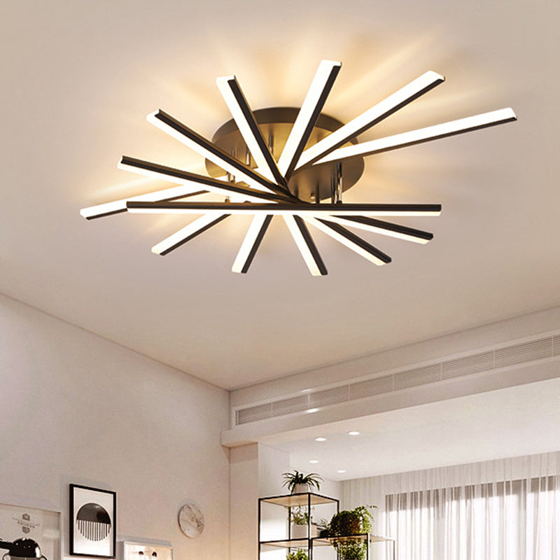 Spiral Design Stick LED Ceiling Lamp Modern Metallic 5/9-Light Black/White LED Semi Flush Light in Warm/White Light 9 Black Clearhalo 'Ceiling Lights' 'Close To Ceiling Lights' 'Close to ceiling' 'Semi-flushmount' Lighting' 1970644