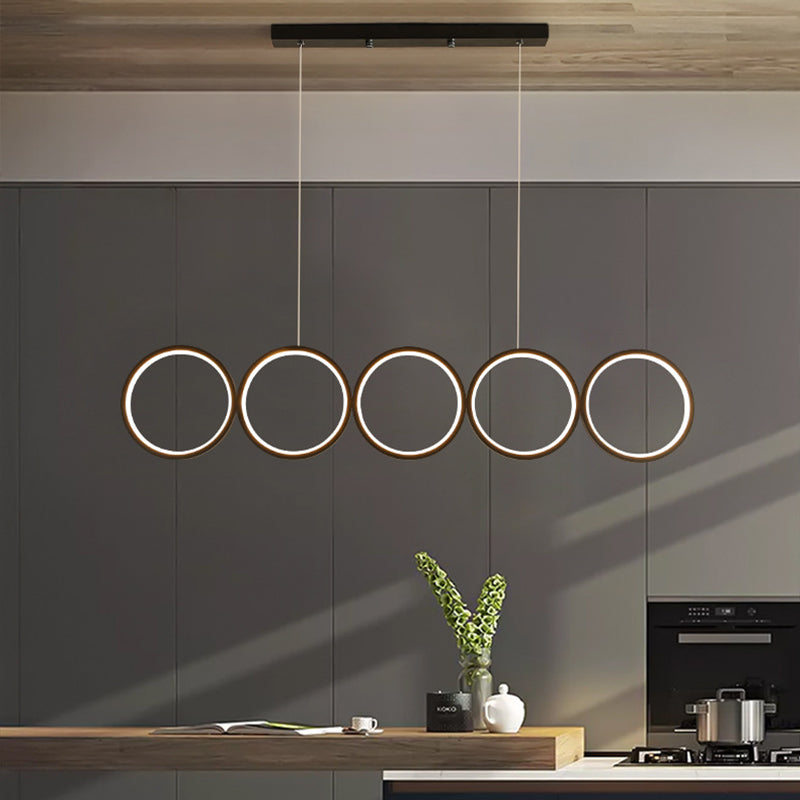 Black 5-Ring Hanging Island Light Simple Metal LED Ceiling Pendant over Table, Warm/White Light Clearhalo 'Ceiling Lights' 'Island Lights' Lighting' 1970672