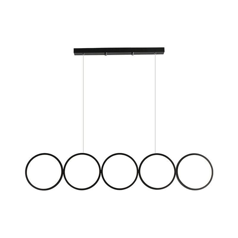 Black 5-Ring Hanging Island Light Simple Metal LED Ceiling Pendant over Table, Warm/White Light Clearhalo 'Ceiling Lights' 'Island Lights' Lighting' 1970674