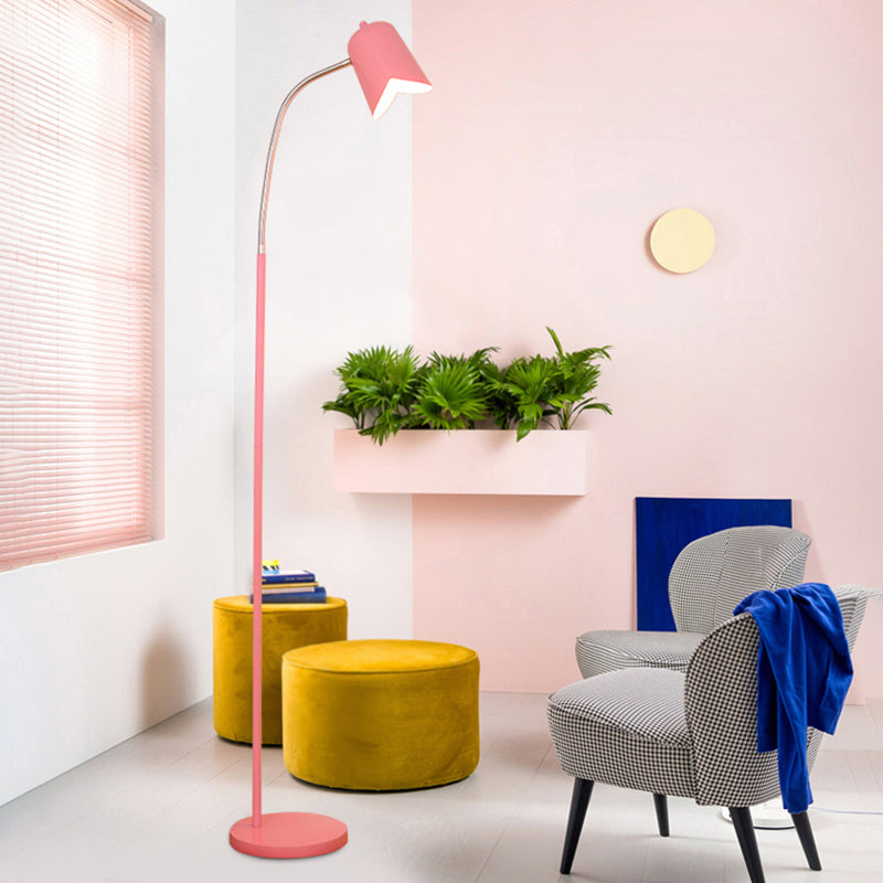 Bell Shade Slim Floor Lamp 1 Light Nordic Stylish Metal Floor Light with Gooseneck for Office Pink Clearhalo 'Floor Lamps' 'Lamps' Lighting' 197069