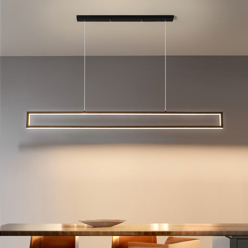39"/47" Wide Rectangular Hanging Lamp Simplicity Aluminum Dining Room LED Island Pendant in Warm/White Light Black Clearhalo 'Ceiling Lights' 'Island Lights' Lighting' 1970695