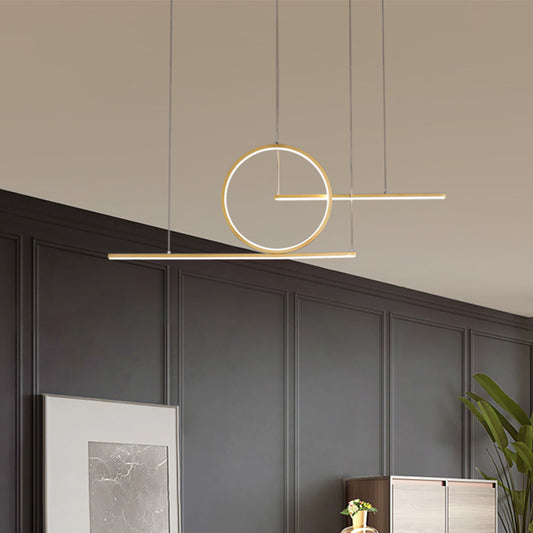 Modern Geometric Line Art LED Pendant Metal Kitchen Landscape Hanging Island Light in Black/Gold, Warm/White Light Clearhalo 'Ceiling Lights' 'Island Lights' Lighting' 1970703