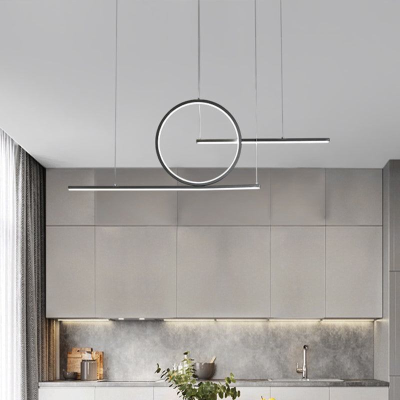 Modern Geometric Line Art LED Pendant Metal Kitchen Landscape Hanging Island Light in Black/Gold, Warm/White Light Black Clearhalo 'Ceiling Lights' 'Island Lights' Lighting' 1970706