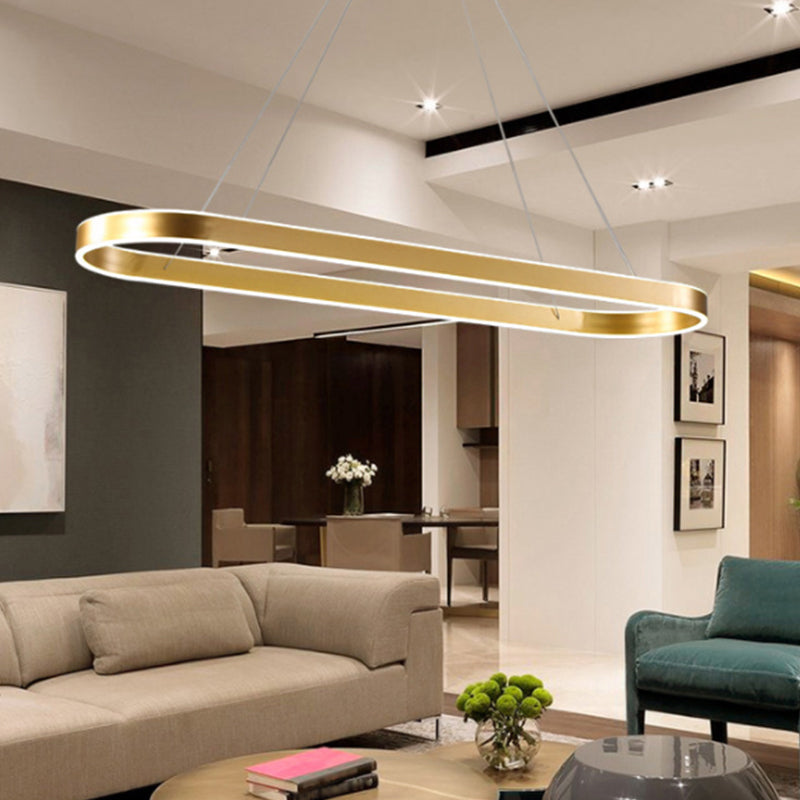 Simplicity Ellipse LED Island Pendant Acrylic Living Room Hanging Ceiling Light in Black/White/Gold, 31.5"/39"/47" Width Gold Clearhalo 'Ceiling Lights' 'Island Lights' Lighting' 1970709