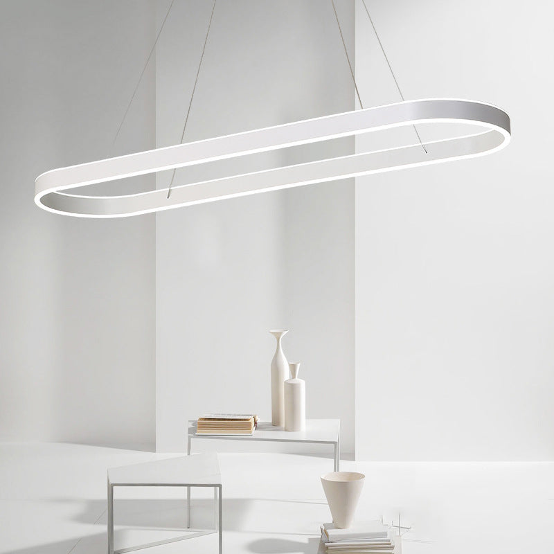 Simplicity Ellipse LED Island Pendant Acrylic Living Room Hanging Ceiling Light in Black/White/Gold, 31.5"/39"/47" Width White Clearhalo 'Ceiling Lights' 'Island Lights' Lighting' 1970718