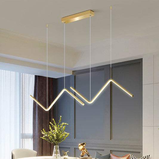 Zigzag Pendant Light Fixture Minimalism Aluminum Dining Room LED Ceiling Light in Black/Gold Gold Clearhalo 'Ceiling Lights' 'Modern Pendants' 'Modern' 'Pendant Lights' 'Pendants' Lighting' 1970722