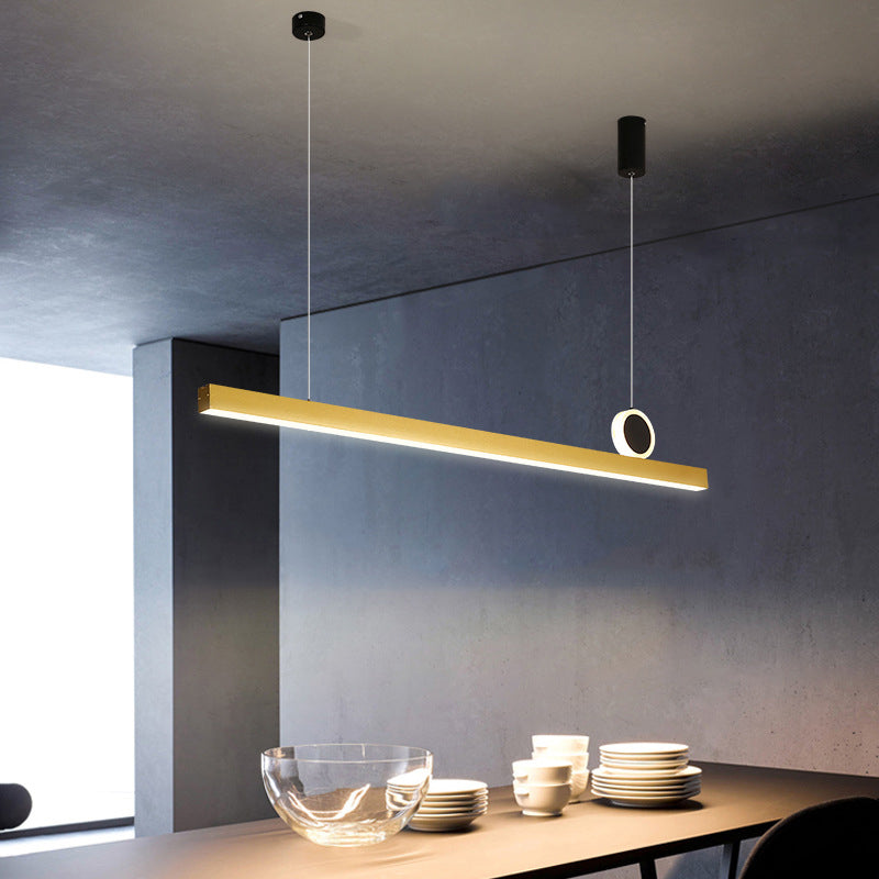 Stylish Minimalist Bar Shaped Pendant Metallic Dining Room LED Island Light Fixture in Gold, 39"/47" Wide Gold Clearhalo 'Ceiling Lights' 'Island Lights' Lighting' 1970731