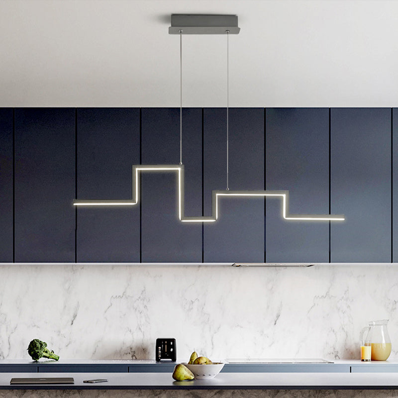 31.5"/39" W Linear Kitchen Island Lighting Metal Minimalistic LED Hanging Pendant in Black/Grey, Warm/White Light Clearhalo 'Ceiling Lights' 'Island Lights' Lighting' 1970746