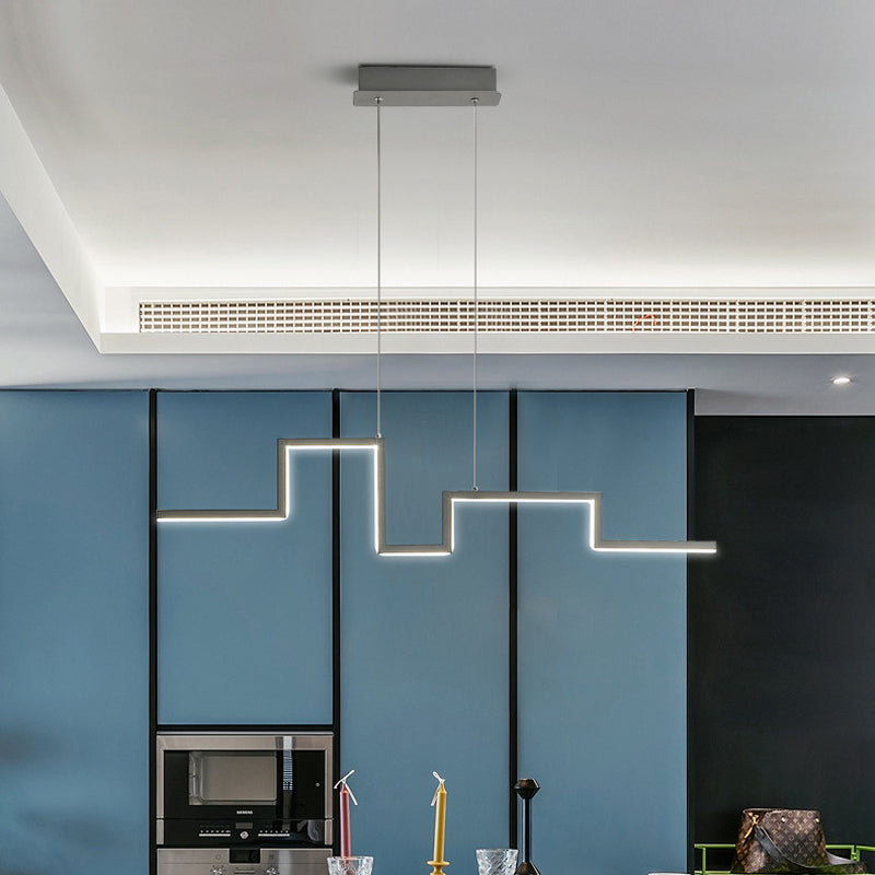 31.5"/39" W Linear Kitchen Island Lighting Metal Minimalistic LED Hanging Pendant in Black/Grey, Warm/White Light Clearhalo 'Ceiling Lights' 'Island Lights' Lighting' 1970747