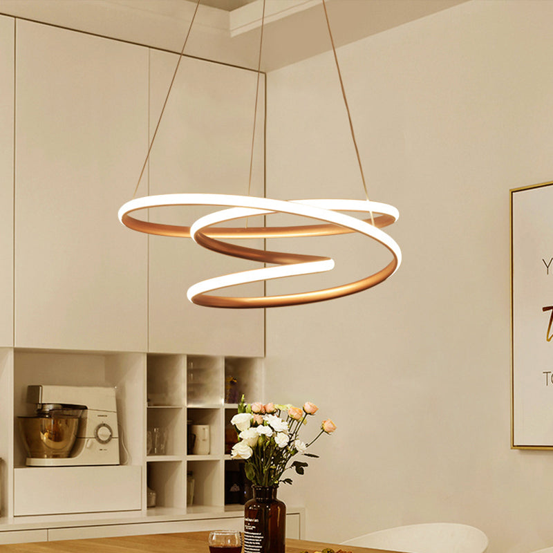 18"/23.5"/31.5" W Minimal Twisting Pendant Light Acrylic Dining Room LED Ceiling Chandelier in Gold, Warm/White Light Clearhalo 'Ceiling Lights' 'Chandeliers' 'Modern Chandeliers' 'Modern' Lighting' 1970761
