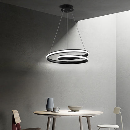 Black/White Spiral Line Chandelier Minimalist 18"/23.5" Wide LED Acrylic Pendant Lamp in Warm/White Light Black Clearhalo 'Ceiling Lights' 'Chandeliers' 'Modern Chandeliers' 'Modern' Lighting' 1970767