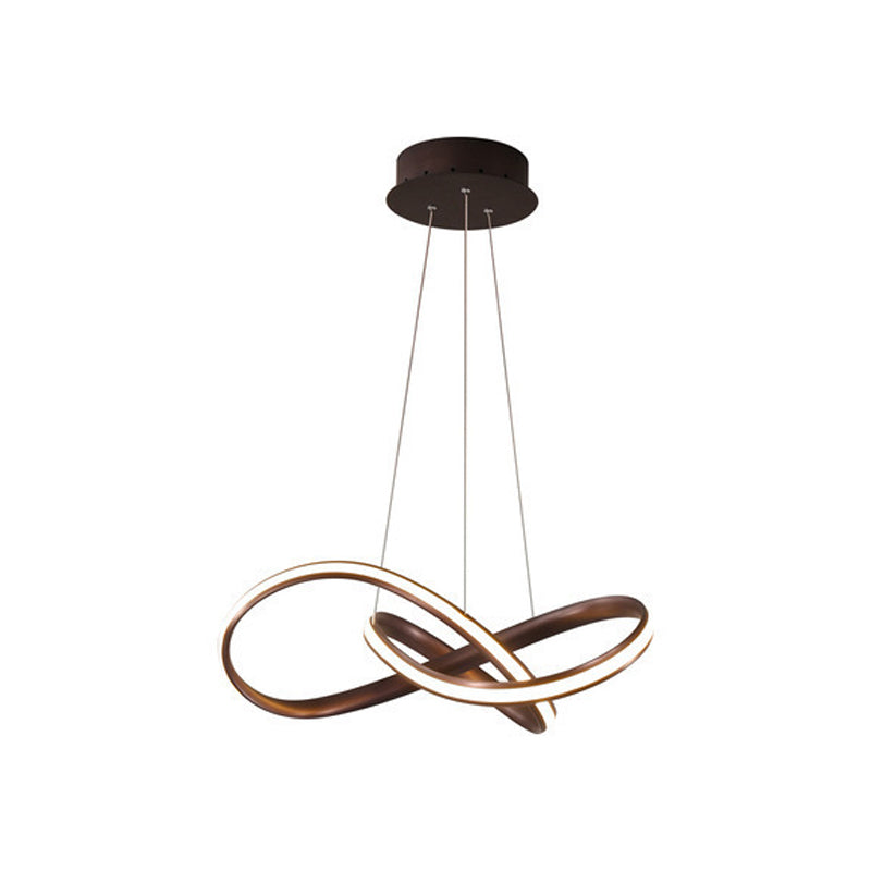 Entwined Chandelier Light Modern Style Aluminum LED Dining Room Drop Lamp in Black/White/Coffee, 19.5"/27.5" W Clearhalo 'Ceiling Lights' 'Chandeliers' 'Modern Chandeliers' 'Modern' Lighting' 1970788