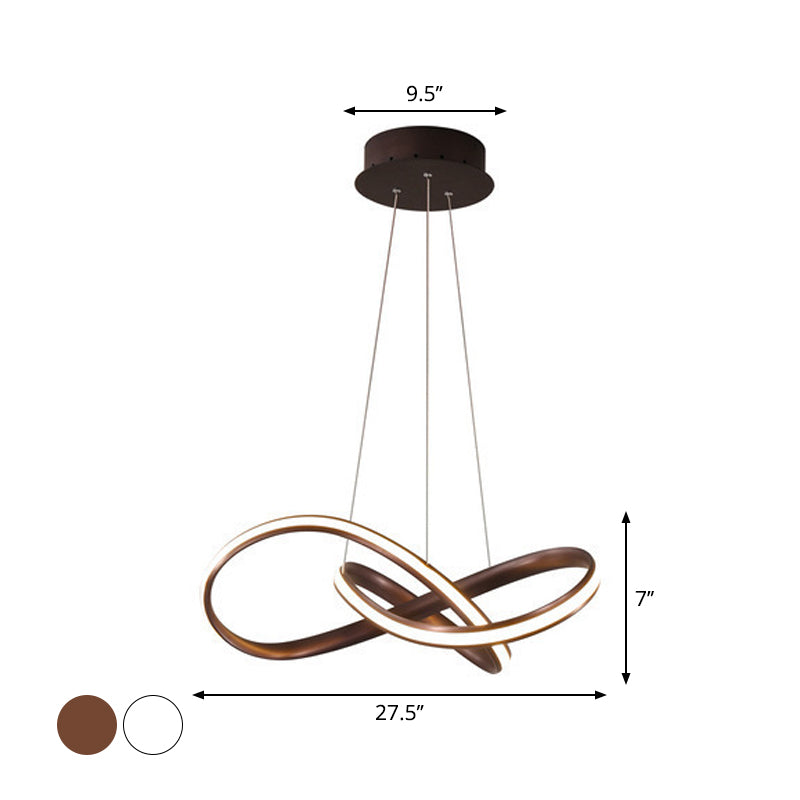 Entwined Chandelier Light Modern Style Aluminum LED Dining Room Drop Lamp in Black/White/Coffee, 19.5"/27.5" W Clearhalo 'Ceiling Lights' 'Chandeliers' 'Modern Chandeliers' 'Modern' Lighting' 1970790