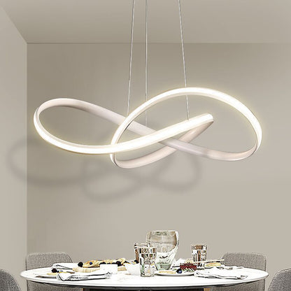 Entwined Chandelier Light Modern Style Aluminum LED Dining Room Drop Lamp in Black/White/Coffee, 19.5"/27.5" W White Clearhalo 'Ceiling Lights' 'Chandeliers' 'Modern Chandeliers' 'Modern' Lighting' 1970791