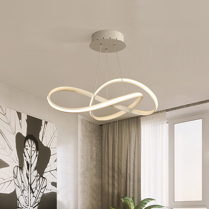 Entwined Chandelier Light Modern Style Aluminum LED Dining Room Drop Lamp in Black/White/Coffee, 19.5"/27.5" W Clearhalo 'Ceiling Lights' 'Chandeliers' 'Modern Chandeliers' 'Modern' Lighting' 1970793