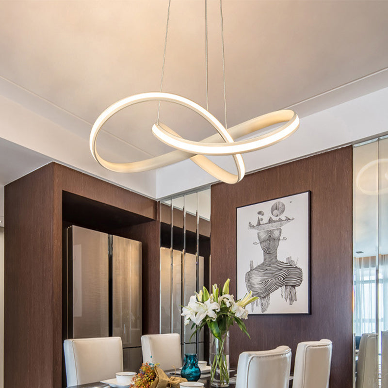 Entwined Chandelier Light Modern Style Aluminum LED Dining Room Drop Lamp in Black/White/Coffee, 19.5"/27.5" W Clearhalo 'Ceiling Lights' 'Chandeliers' 'Modern Chandeliers' 'Modern' Lighting' 1970794