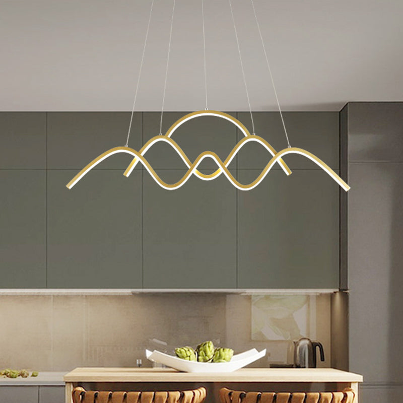Gold/Black Wavy Chandelier Lamp Minimalist Metallic LED Hanging Pendant with Landscape Design, Warm/White Light Gold Clearhalo 'Ceiling Lights' 'Chandeliers' 'Modern Chandeliers' 'Modern' Lighting' 1970795