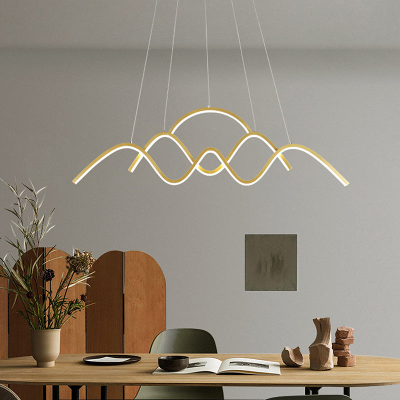 Gold/Black Wavy Chandelier Lamp Minimalist Metallic LED Hanging Pendant with Landscape Design, Warm/White Light Clearhalo 'Ceiling Lights' 'Chandeliers' 'Modern Chandeliers' 'Modern' Lighting' 1970796