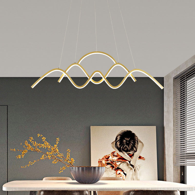 Gold/Black Wavy Chandelier Lamp Minimalist Metallic LED Hanging Pendant with Landscape Design, Warm/White Light Clearhalo 'Ceiling Lights' 'Chandeliers' 'Modern Chandeliers' 'Modern' Lighting' 1970797