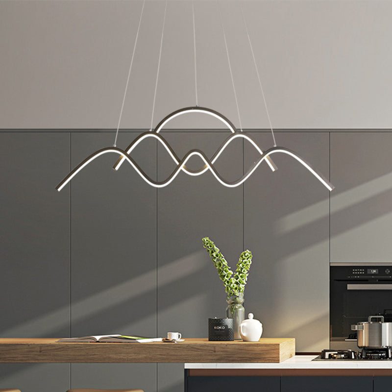 Gold/Black Wavy Chandelier Lamp Minimalist Metallic LED Hanging Pendant with Landscape Design, Warm/White Light Black Clearhalo 'Ceiling Lights' 'Chandeliers' 'Modern Chandeliers' 'Modern' Lighting' 1970800